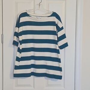 JJill Teal & Cream Striped Tee